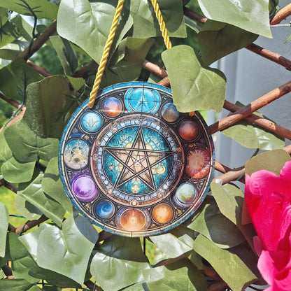 Vitrail à suspendre Pentacle & Symboles ésotériques – Énergie spirituelle et protection - Bonheur de Lune