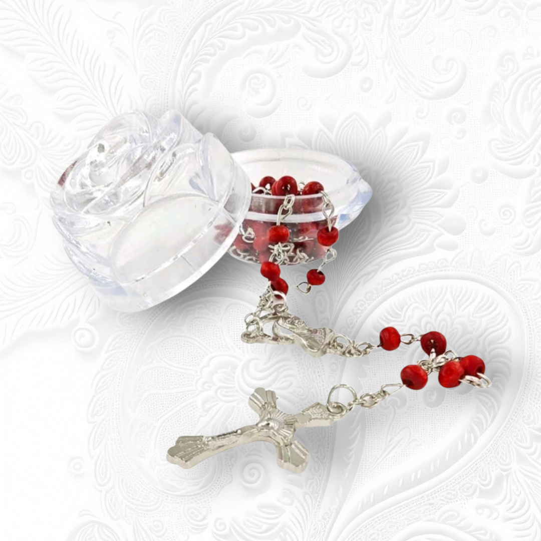 Collier Chapelet Chrétien en Perles de Bois Rouge - Parfumé à l'encens d'Oliban - Bonheur de Lune
