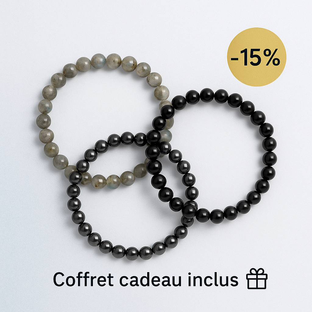 Pack 3 Bracelets 6mm - Protection – Labradorite, Obsidienne & Hématite (-15%) - Bonheur de Lune