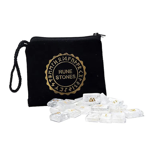 SET Rune Oracle en Cristal de Roche – 25 Pierres dans une Pochette en Velours – Bonheur de Lune