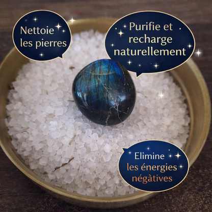 Sel de Mer purificateur protection maison – infusé sauge blanche – Nettoyage Énergétique et rechargement pierres naturelles – Rituel bien-être simple sans fumée – 100g / 200g – Bonheur de Lune
