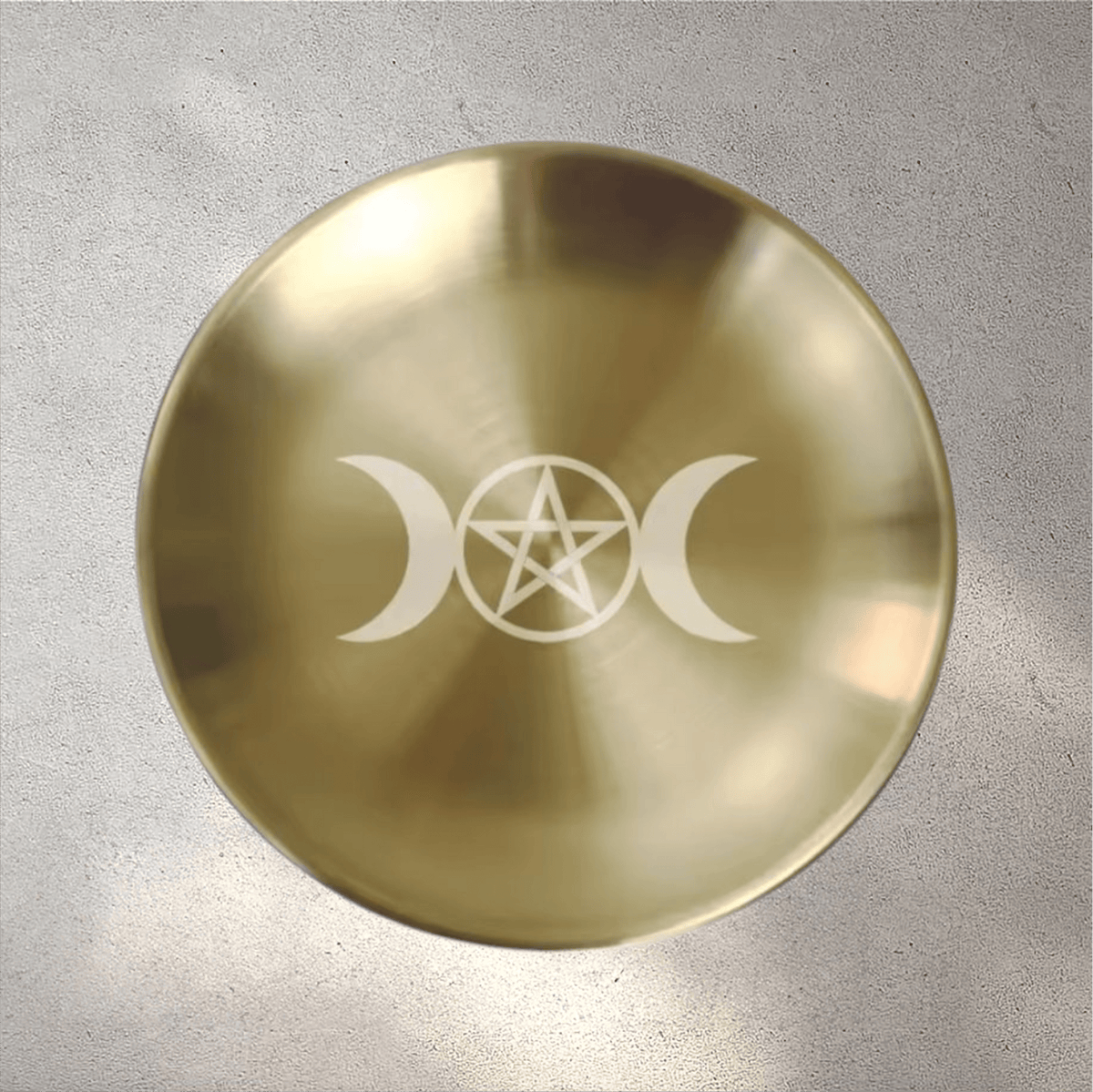 Support Rituel en Laiton Doré – Motif Triple Lune ou Cube de Métatron (14 cm) - Bonheur de Lune