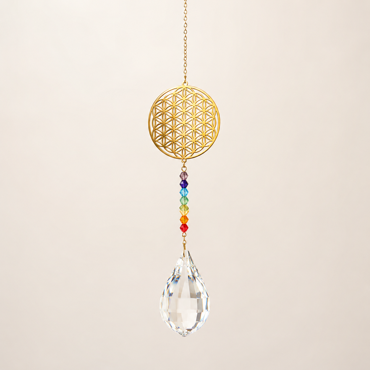 Suspension Fleur de Vie et chakras en cristal – décoration Feng Shui – Bonheur de Lune