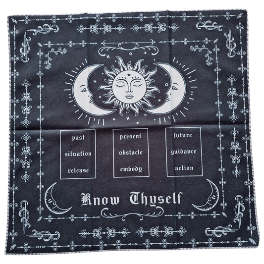 Tapis de Tirage de Cartes Noir & Blanc – Lune Soleil Passé Présent Futur 49x49 cm - Bonheur de Lune