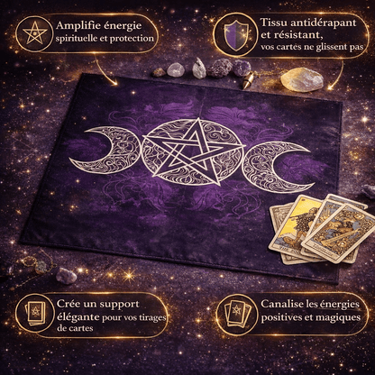 Tapis de Tirage Pentagramme et Lunes – Violet Mystique 49x49 cm - Bonheur de Lune