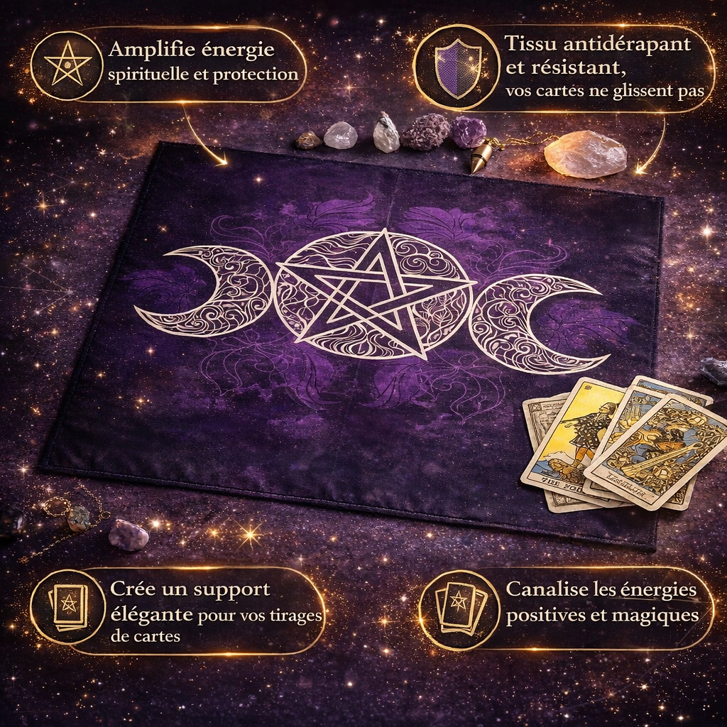 Tapis pour tarot et oracles Pentacles violet mystique – Bonheur de Lune