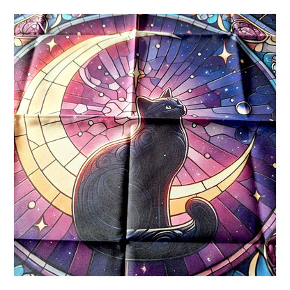Tapis de Tirage de Cartes – Motif Chat Lunaire 49x49 cm – Bonheur de Lune
