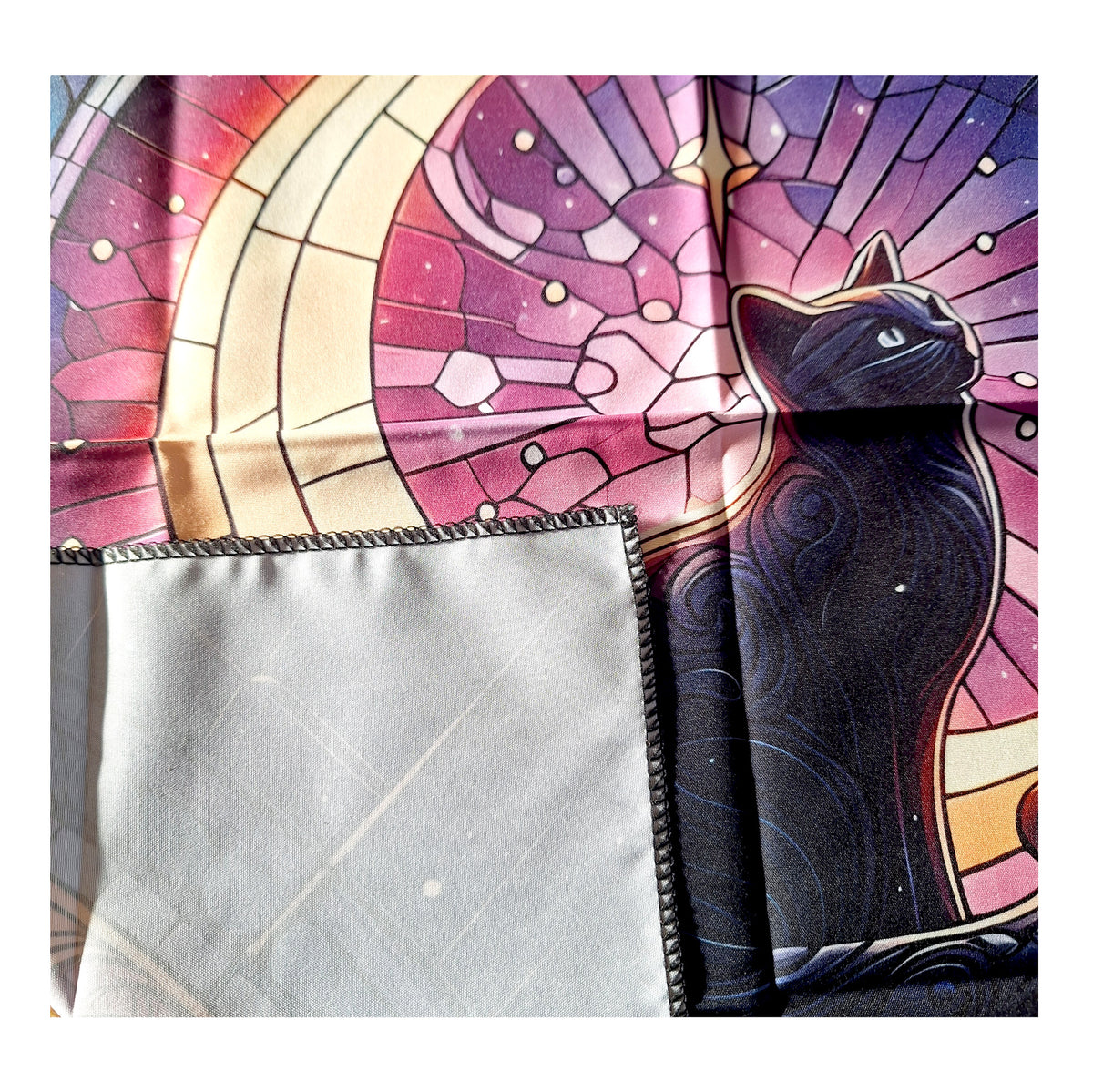 Tapis de Tirage de Cartes – Motif Chat Lunaire 49x49 cm – Bonheur de Lune