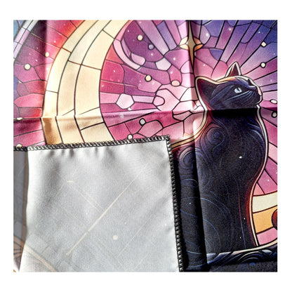 Tapis de Tirage de Cartes – Motif Chat Lunaire 49x49 cm – Bonheur de Lune
