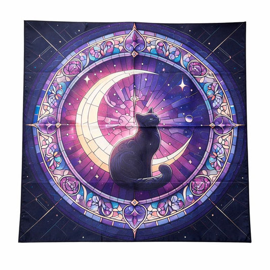 Tapis de tirage Chat Lunaire 49 x 49 cm pour tarot et oracles – Bonheur de Lune