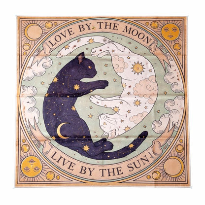 Tapis de tirage Chat Yin Yang Constellations 49 x 49 cm – Bonheur de Lune